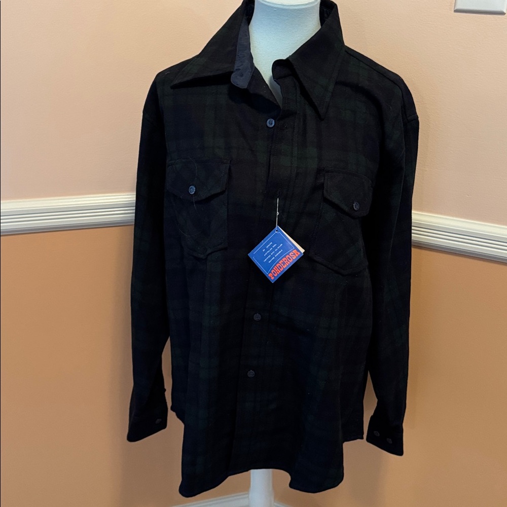 Vintage Ponderosa Mens Shirt; Sz Large; Classic black watch plaid